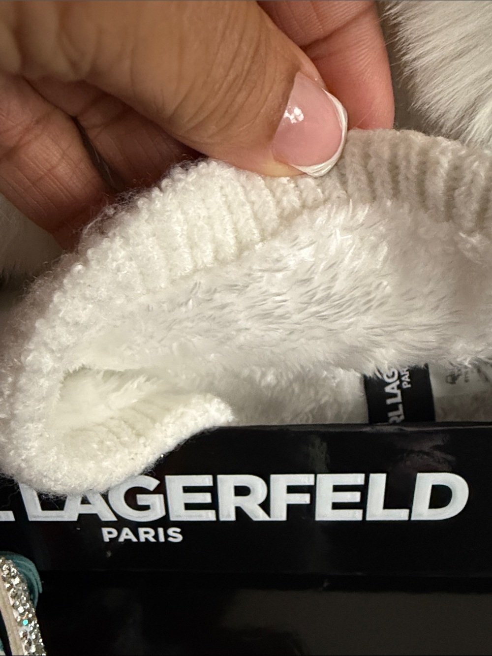 Karl Lagerfeld Kids White Pom-Pom Beanie & Mittens Set - Picture 3 of 4